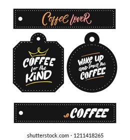 Drawn inscriptions about coffee. Vector drawing for a menu of drinks and beverages or cafe.