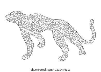 Drawn jaguar, leopard, cheetah, wild cat, panther, puma doodle outline silhouette africa fur leather isolated on white. Wallpaper painting element template