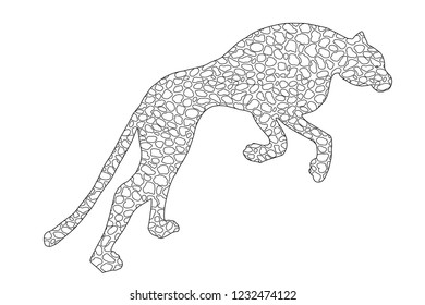 Drawn jaguar, leopard, cheetah, wild cat, panther, puma doodle outline silhouette africa fur leather isolated on white. Wallpaper painting element template