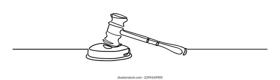 Drawn judge's gavel on white background