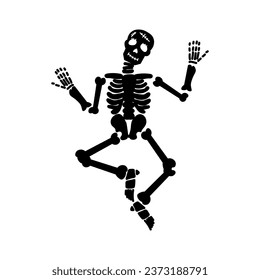 Drawn jumping skeleton on white background