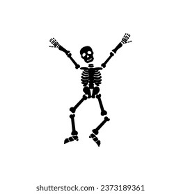 Drawn jumping skeleton on white background