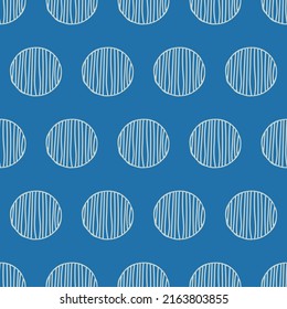 Extraído de grandes círculos, rayado adentro. Diseño sin fisuras de vectores para impresión. Impresión interior para el hogar, telas, tazas, postales, almohadas. Pos de polka.