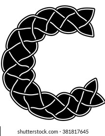Drawn letter C in black - white in the old, traditional style with ornaments, decorations Celtic or Arab, Muslim-style