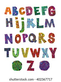 Drawn letters in the form of a mosaic