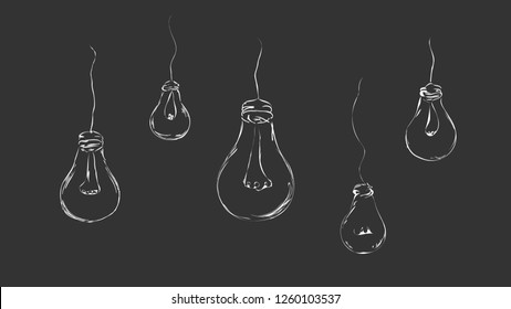 drawn light bulbs in a minimalist style in the form of wires on a gray background for interior, design, advertising, ideas, icons, web pages. vector sketch