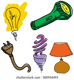 Drawn light equipment on white background, close-up view. Vector illustration