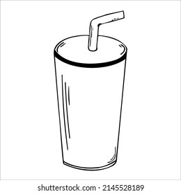 Drawn in a linear style paper cup.Fast food, vector