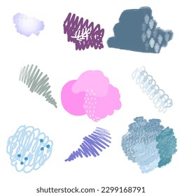 Líneas trazadas, puntos, calamares. Ilustración de líneas de doodle aisladas en fondo blanco