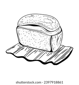 Drawn loaf of bread on white background