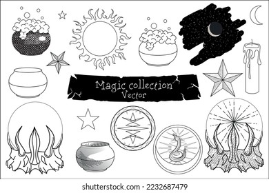 Drawn magic collection clipart in vector. 