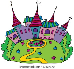 drawn magic town on the white background