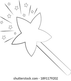 Drawn magic wand and star in black and white. 