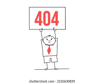 Drawn man with red tie holding 404 error message