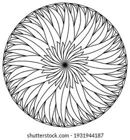 drawn mandala with an abstract flower in the middle for coloring on a white background, vector, coloring book pages