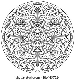 gezeichnete Mandala mit abstrakten geometrischen Figuren auf weißem Hintergrund zum Färben, Vektorgrafik, Farbbuch