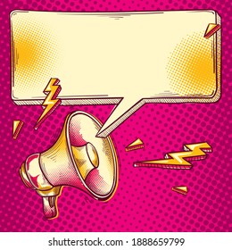 Drawn megaphone sign with speech bubble colorful advertising template