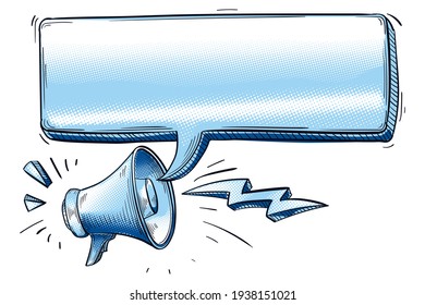 Drawn megaphone sign with speech bubble advertising template