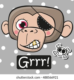 Drawn Monkey with eye patch and gold tooth