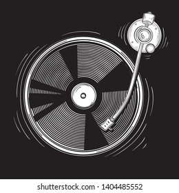 Drawn monochrome funky musical turntable