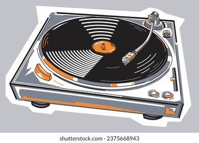 Drawn musical turntable vinyl record player