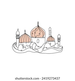 Drawn Muslim mosque on white background