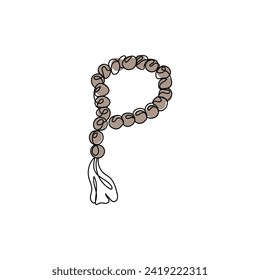 Drawn Muslim prayer beads on white background