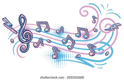 Drawn notes and clef - funky musical melody