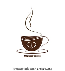 drawn outline of a coffee Cup with the words FAVORITE COFFEE. Vector for stickers, logos, stickers and banners, isolated on a white background