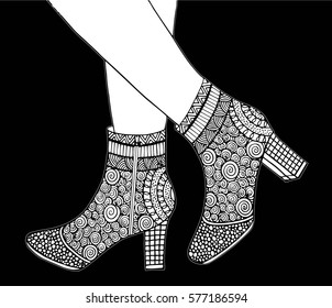 and drawn outline ornamental high heel shoe illustration
