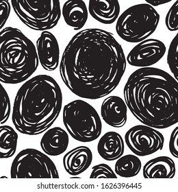 Drawn painted marker brush round chaotic black seamless pattern. Universal design for wrapping, flyers, cards and branding 