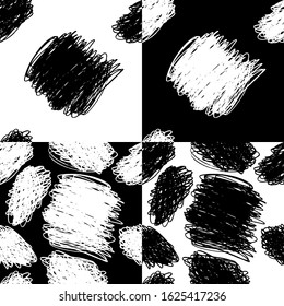 Drawn painted marker chaotic scribble seamless patterns set black and white. Universal basis for wrapping, flyers, cards and branding 