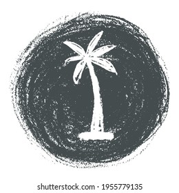 Drawn palm tree icon for red palm oil brand, label of natural organic cosmetics. Vector isolated palm leaf symbol for template travel company logo design, hotel sign, tropical products. Pencil texture
