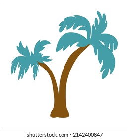 Drawn palm tree. White background, isolate. Vector illustration.