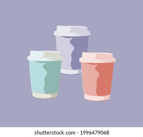 Drawn paper cups in an unusual style using soft colors