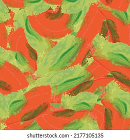 Drawn pattern of brush strokes. Orange green paint vector pattern, seamless and stylish. Suitable for interior decoration and design.
