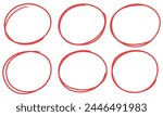 Drawn pen line oval set. Hand drawn marker stroke style doodle oval frame. Scribble round frame for text highlight. Vector illustration set.