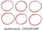 Drawn pen line oval set. Hand drawn marker stroke style doodle oval frame. Scribble round frame for text highlight. Vector illustration set.