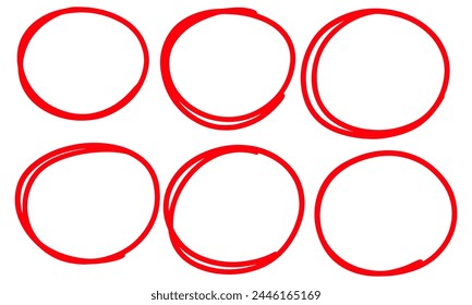 Conjunto de óvalos de línea de plumilla dibujada. Marco ovalado de garabato estilo trazo de marcador dibujado a mano. Marco redondeado a mano alzada para resaltar texto. Juego de Ilustración vectorial.