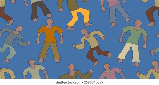 Drawn people. Seamless background with drawn colored people. Vector illustration