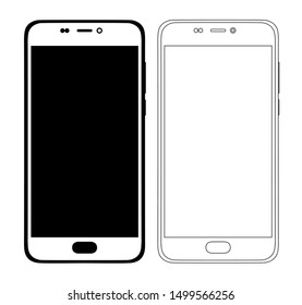 Drawn phone in flat style and lines. Icon on black background.