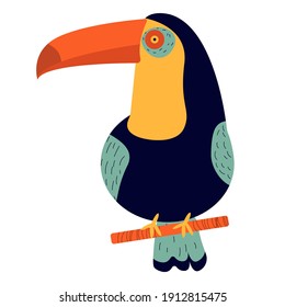 
gezeichnetes Bild, flacher Vektorgrafik, Toucan, tropischer, heller Vogel, auf weißem Hintergrund, große Größe