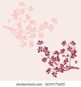Drawn pink cherry sakura flower japanese style vector design