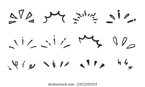 and drawn pop surprise line frame for title headline illustration. Doodle shine sunburst sparkle ray elements.Doodle vector illustration