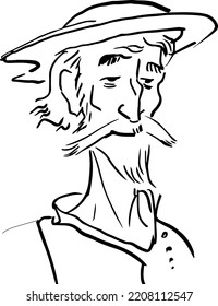 Drawn portrait of an old bearded man  in Spain type
