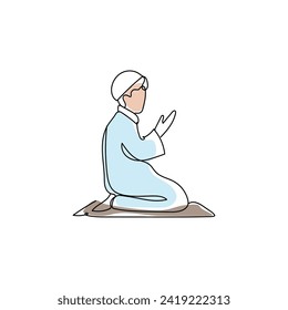 Drawn praying Muslim man on white background