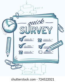 Drawn quick survey checklist with pencils and timer