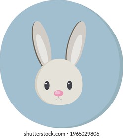 drawn rabbit on a blue circle background. cartoon hare