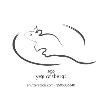 Drawn rat isolated on a white background. Symbol of 2020 Chinese New Year. Sketch mouse icon. Vector illustration for new year design.