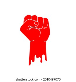 Drawn red hand clenched into a fist